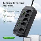 Régua de Tomadas com Filtro de Linha – 10A, 100-240V, Plug Padrão BR