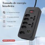 Régua de Tomadas com Filtro de Linha – 10A, 100-240V, Plug Padrão BR