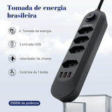 Régua de Tomadas com Filtro de Linha – 10A, 100-240V, Plug Padrão BR